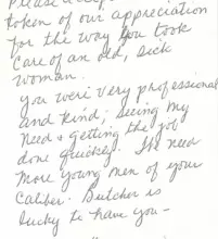 picture of a handwritten review for Butcher AC thanking the company for a wonderful ac service