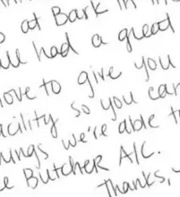 picture of a handwritten review for Butcher AC