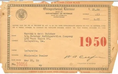 Photo of occupational license for Butcher