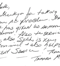 picture of a handwritten review for Butcher AC