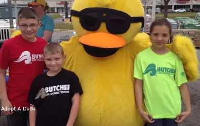 Kids wearing Butcher AC t-shirts at Adopt-A-Duck Fundraiser